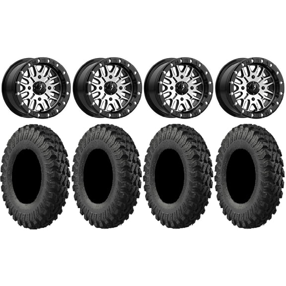 MSA Brute Beadlock 14" ATV Wheels 32" MotoRally Tires Honda Rincon Yamaha Rhino Kawasaki Brute Force Suzuki KingQuad