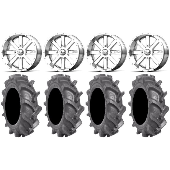MSA Chrome Flash 18" Wheels 35" BKT AT 171 Tires Can-Am Maverick X3 / Honda Pioneer 1000 / Talon