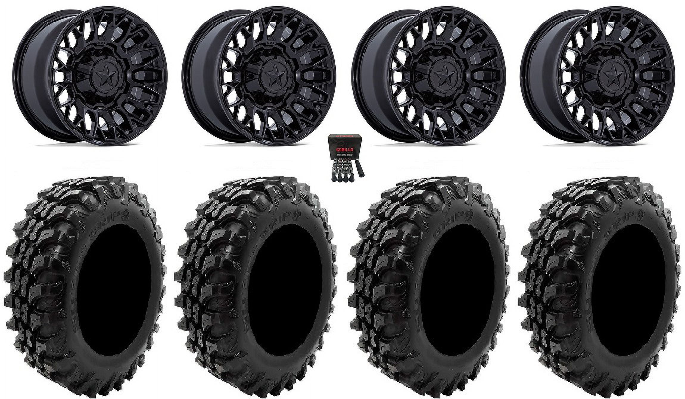 MSA Clubber 14" Wheels Black 30" K9 XT Tires CanAm Commander Maverick