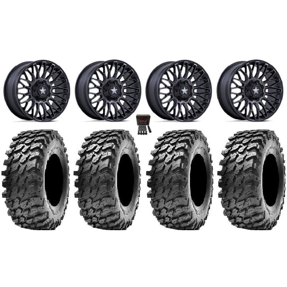 MSA Clubber 14" Wheels Black DDT 32" Rampage Tires Can-Am Commander Maverick Renegade Outlander Defender