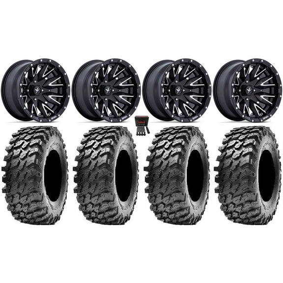 MSA Creed 14" Wheels Machined 32" Rampage Tires Can-Am Commander Maverick Renegade Outlander Defender
