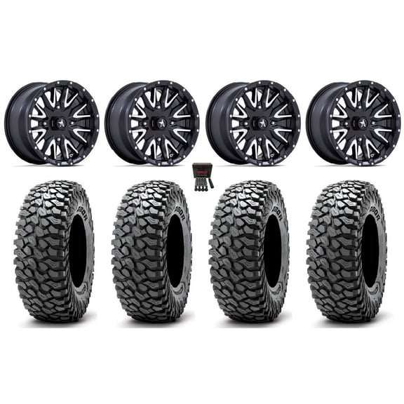 MSA Creed 15" Wheels Machined 32" RocScraper Tires Can-Am Maverick X3 / Honda Pioneer 1000 / Talon