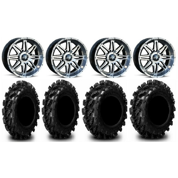 MSA Dark Tint Vibe 14" ATV Wheels 27" Swamp Lite Tires Can-Am Commander Maverick Renegade Outlander Defender