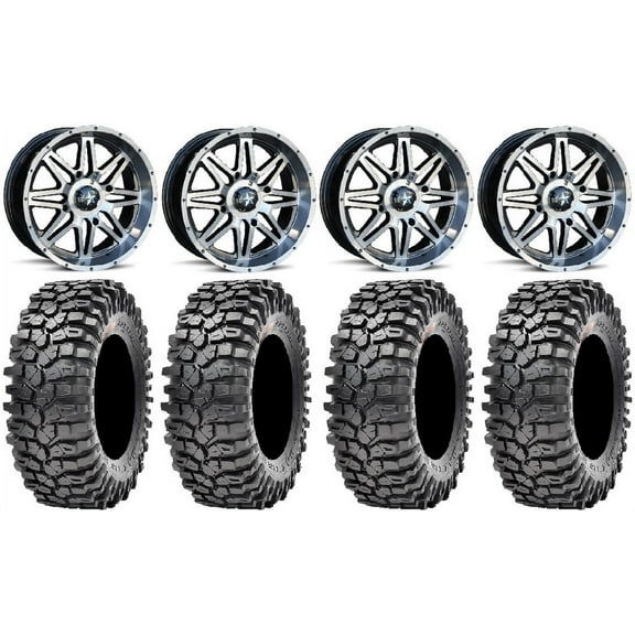 MSA Dark Tint Vibe 14" ATV Wheels 30" Roxxzilla 396 Tires Can-Am Commander Maverick Renegade Outlander Defender