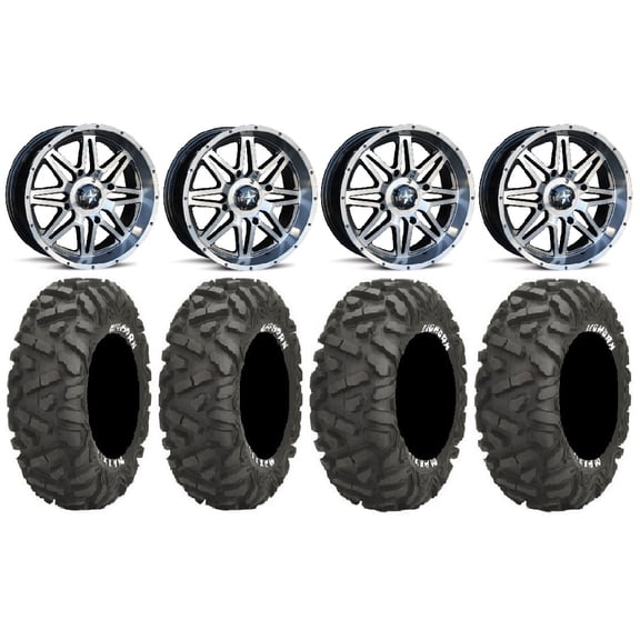 MSA Dark Tint Vibe 14" UTV Wheels 26" BigHorn Tires Kawasaki Mule Pro FXT