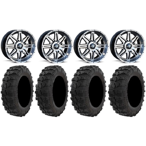 MSA Dark Tint Vibe 14" UTV Wheels 26" Dual Threat Tires Honda Pioneer