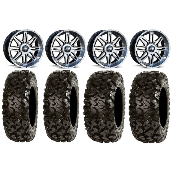 MSA Dark Tint Vibe 14" UTV Wheels 26" Rip Saw Tires Polaris RZR XP 1000 / PRO XP / Ranger XP 900/1000