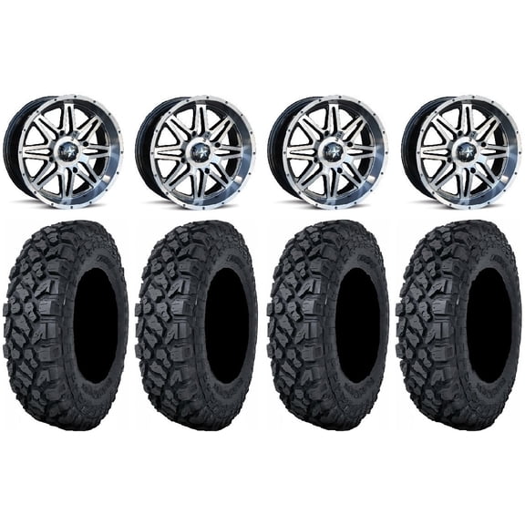 MSA Dark Tint Vibe 14" UTV Wheels 27" Klever X/T Tires Polaris RZR XP 1000 / PRO XP / Ranger XP 900/1000