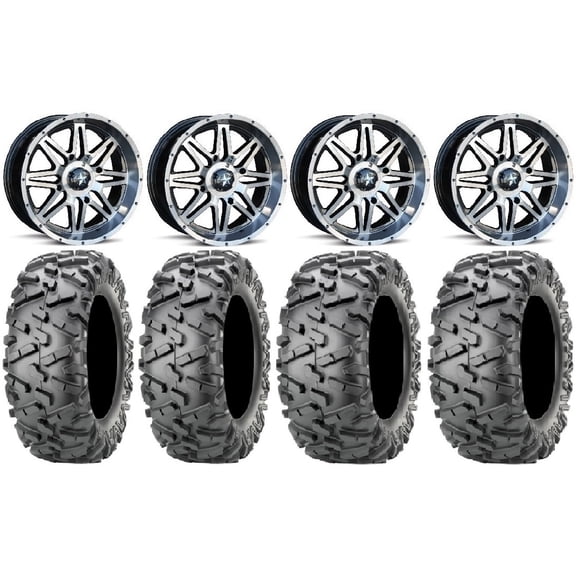 MSA Dark Tint Vibe 14" UTV Wheels 28" BigHorn 2.0 Tires Honda Pioneer