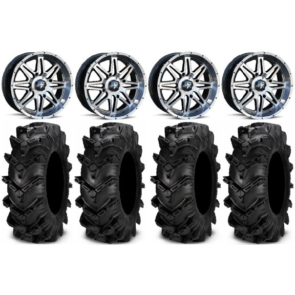 MSA Dark Tint Vibe 14" UTV Wheels 28" Cryptid Tires Can-Am Maverick X3 / Honda Pioneer 1000 / Talon