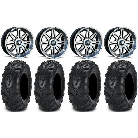 MSA Dark Tint Vibe 14" UTV Wheels 28" Mud Lite II Tires Can-Am Maverick X3 / Honda Pioneer 1000 / Talon