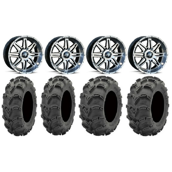 MSA Dark Tint Vibe 14" UTV Wheels 28" Mud Lite XL Tires Can-Am Maverick X3 / Honda Pioneer 1000 / Talon