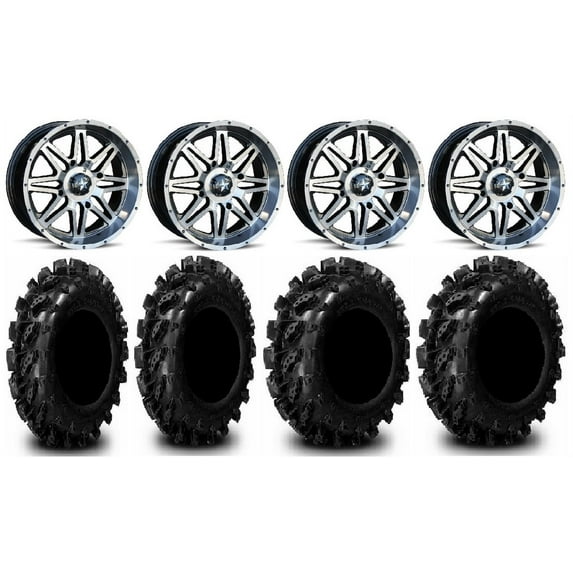 MSA Dark Tint Vibe 14" UTV Wheels 28" Swamp Lite Tires Can-Am Maverick X3 / Honda Pioneer 1000 / Talon