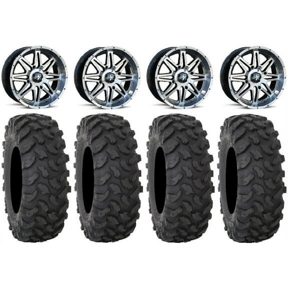 MSA Dark Tint Vibe 14" UTV Wheels 28" XTR370 Tires Polaris RZR XP 1000 / PRO XP / Ranger XP 900/1000