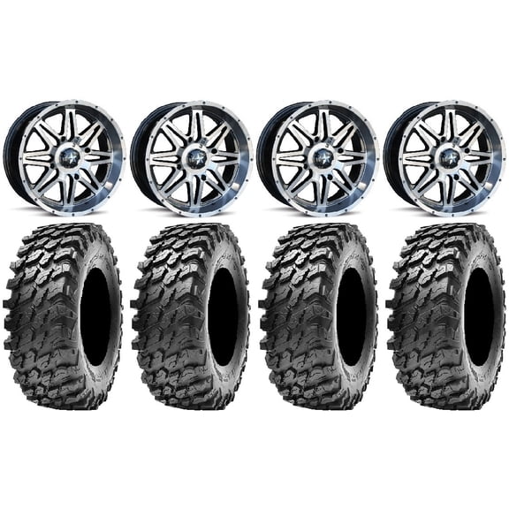 MSA Dark Tint Vibe 14" UTV Wheels 30" Rampage Tires Kawasaki Teryx Mule