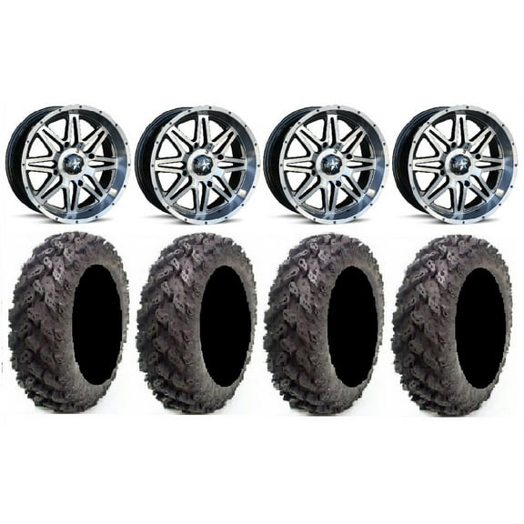 MSA Dark Tint Vibe 14" UTV Wheels 30" Reptile Tires Can-Am Maverick X3 / Honda Pioneer 1000 / Talon