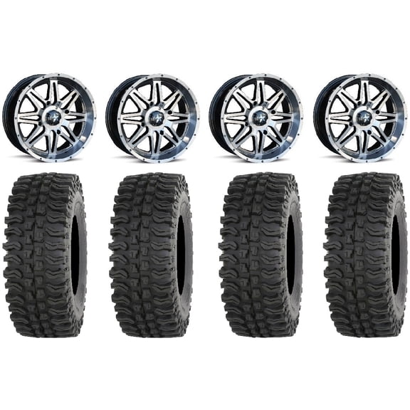 MSA Dark Tint Vibe 14" UTV Wheels 32" BDC Tires Kawasaki Teryx Mule