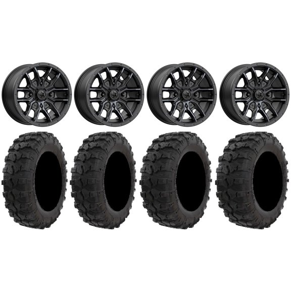 MSA Fang 14" Wheels Black 26" Dual Threat Tires Honda Pioneer
