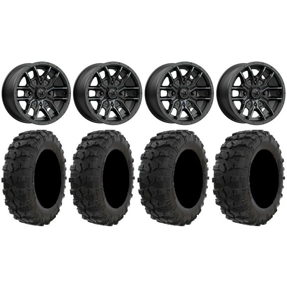 MSA Fang 14" Wheels Black 26" Dual Threat Tires Sportsman RZR Ranger