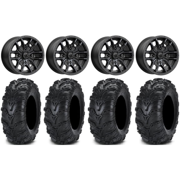 MSA Fang 14" Wheels Black 27" Mud Lite II Tires Can-Am Maverick X3 / Honda Pioneer 1000 / Talon