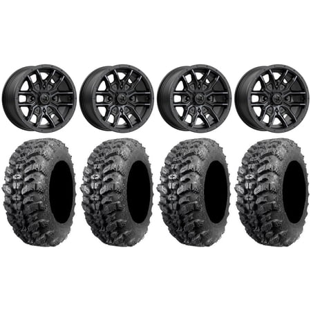 MSA Fang 14" Wheels Black 28" Sniper 920 Tires Honda Rincon Yamaha Rhino Kawasaki Brute Force Suzuki KingQuad