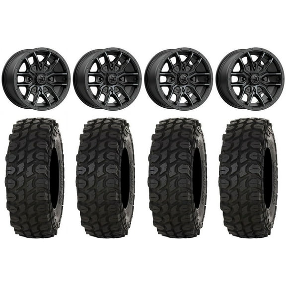 MSA Fang 14" Wheels Black 28" XComp ATR Tires Yamaha Viking Wolverine YXZ1000R CFMoto ZForce 950 UForce 1000
