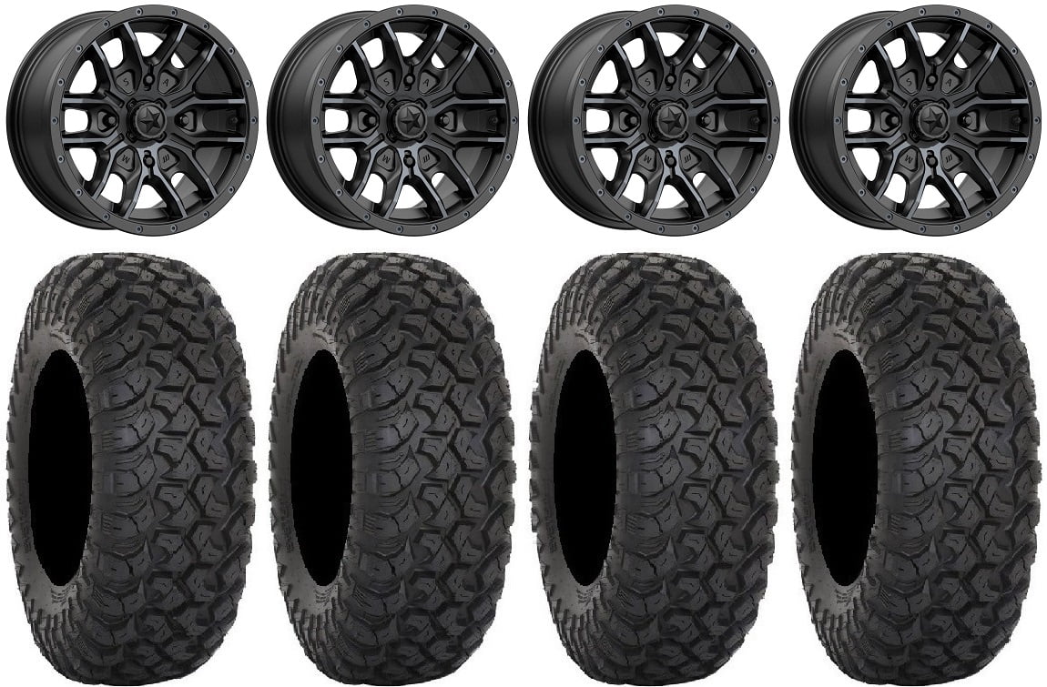 MSA Fang 14" Wheels Black 30" RT320 Tires Yamaha Viking Wolverine