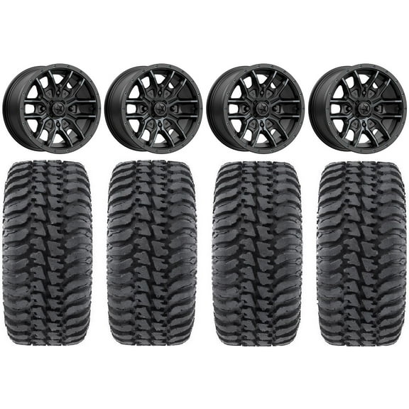 MSA Fang 14" Wheels Black 32" Regulator Tires Yamaha Viking Wolverine YXZ1000R CFMoto ZForce 950 UForce 1000
