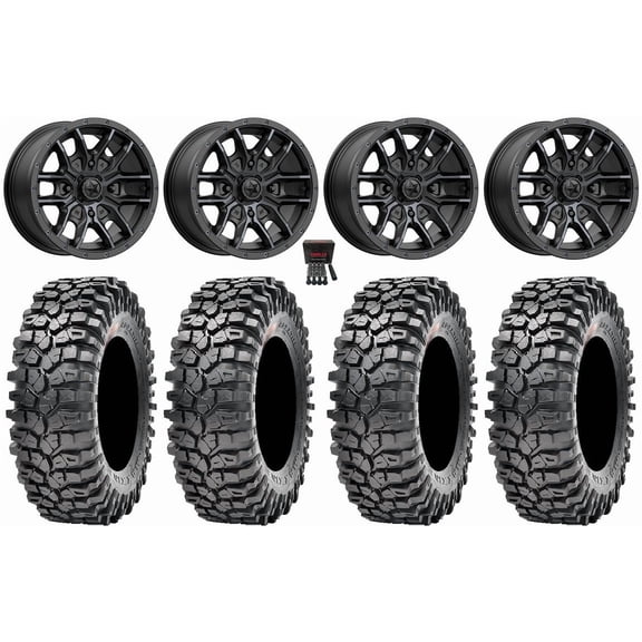 MSA Fang 15" Wheels Black (+38mm) 32" Roxxzilla 396 Tires Kawasaki Mule Pro FXT