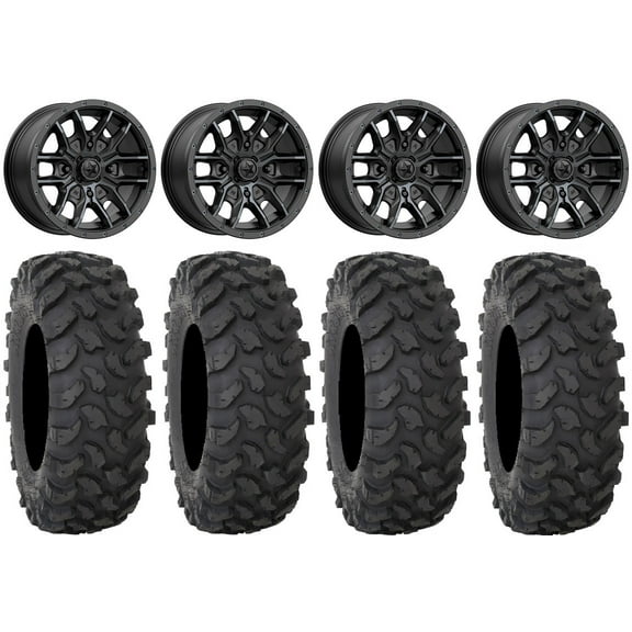 MSA Fang 15" Wheels Black (+38mm) 33" XTR370 Tires Can-Am Maverick X3 / Honda Pioneer 1000 / Talon