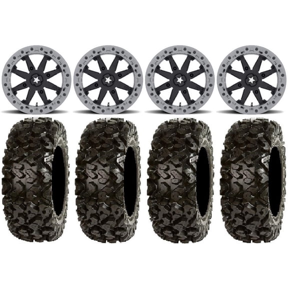 MSA Lok2 Beadlock 14" UTV Wheels 28" Rip Saw Tires Kawasaki Teryx Mule