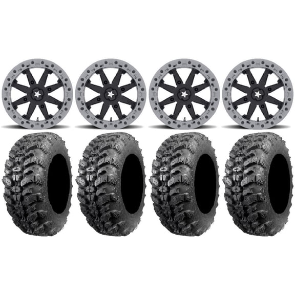 MSA Lok2 Beadlock 15" Wheels Black 32" Sniper 920 Tires Can-Am Commander Maverick Renegade Outlander Defender