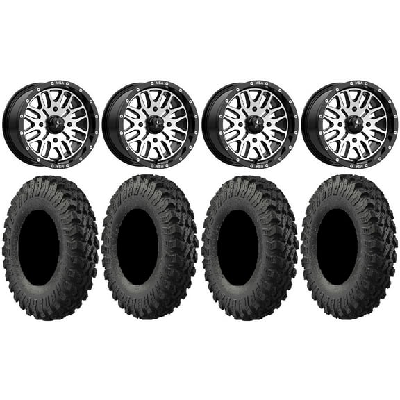 MSA Machined Brute 14" ATV Wheels 28" MotoRally Tires Can-Am Commander Maverick Renegade Outlander Defender