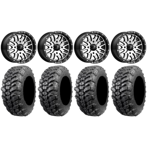MSA Machined Brute 14" ATV Wheels 30" Sniper 920 Tires Can-Am Commander Maverick Renegade Outlander Defender