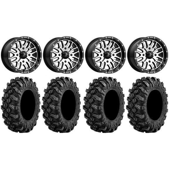 MSA Machined Brute 14" UTV Wheels 27" Buck Snort Tires Can-Am Maverick X3 / Honda Pioneer 1000 / Talon