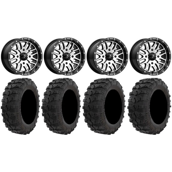 MSA Machined Brute 14" UTV Wheels 29" Dual Threat Tires Yamaha Viking Wolverine YXZ1000R CFMoto ZForce 950 UForce 1000