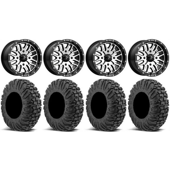 MSA Machined Brute 14" UTV Wheels 30" MotoVator Tires Kawasaki Teryx Mule