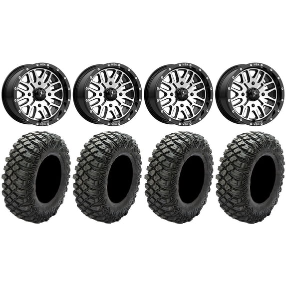 MSA Machined Brute 15" UTV Wheels 33" Crawler XR Tires Kawasaki Mule Pro FXT