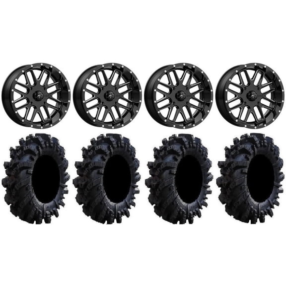 MSA Milled Bandit 18" UTV Wheels 36" Intimidator Tires Kawasaki Mule Pro FXT