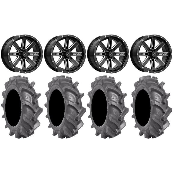 MSA Milled Boxer 14" ATV Wheels 28" BKT AT 171 Tires Honda Rincon Yamaha Rhino Kawasaki Brute Force Suzuki KingQuad