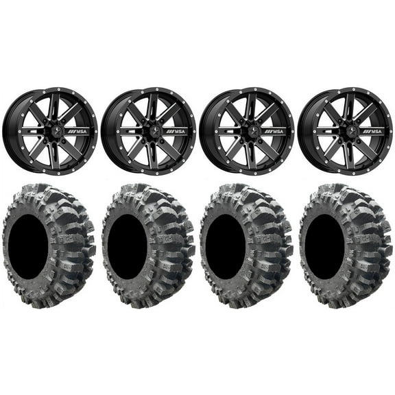 MSA Milled Boxer 14" ATV Wheels 28" Bogger Tires Honda Rincon Yamaha Rhino Kawasaki Brute Force Suzuki KingQuad