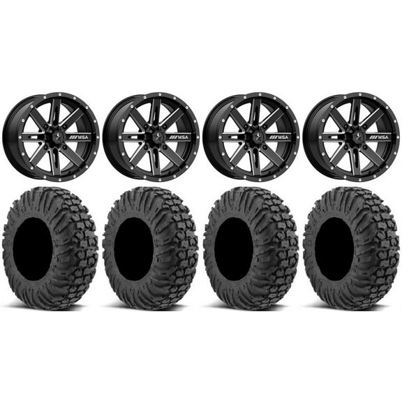 MSA Milled Boxer 14" ATV Wheels 28" MotoVator Tires Sportsman 550 850 1000