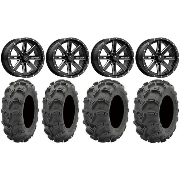 MSA Milled Boxer 14" UTV Wheels 27" Mud Lite XL Tires Can-Am Maverick X3 / Honda Pioneer 1000 / Talon