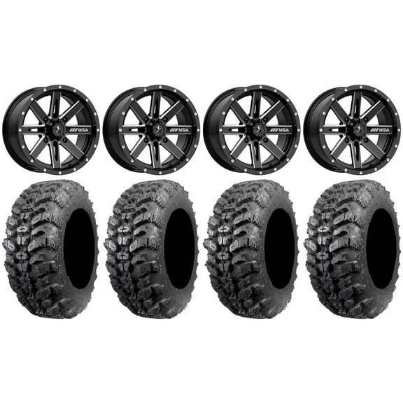 MSA Milled Boxer 14" UTV Wheels 27" Sniper 920 Tires Kawasaki Teryx Mule
