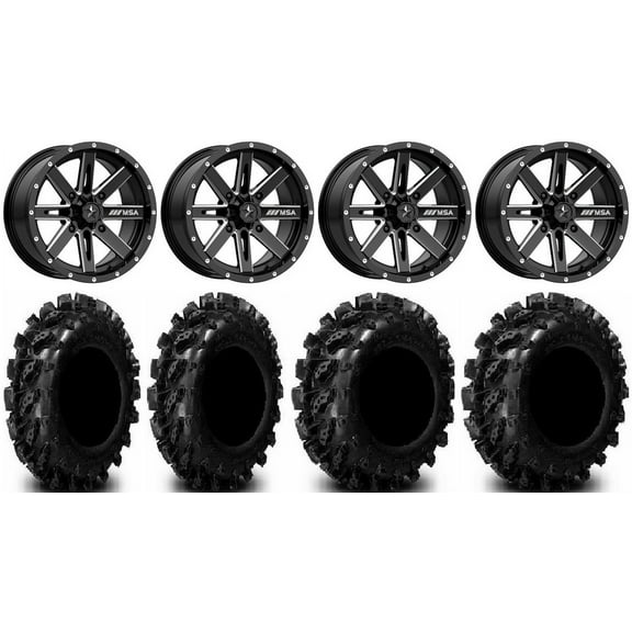 MSA Milled Boxer 14" UTV Wheels 27" Swamp Lite Tires Kawasaki Teryx Mule