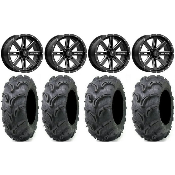 MSA Milled Boxer 14" UTV Wheels 27" Zilla Tires Can-Am Maverick X3 / Honda Pioneer 1000 / Talon