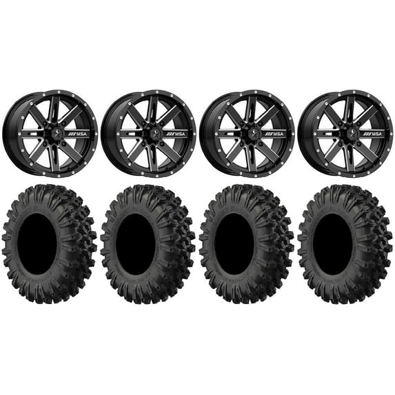 MSA Milled Boxer 14" UTV Wheels 28" MotoRavage XL Tires Polaris RZR XP 1000 / PRO XP / Ranger XP 900/1000