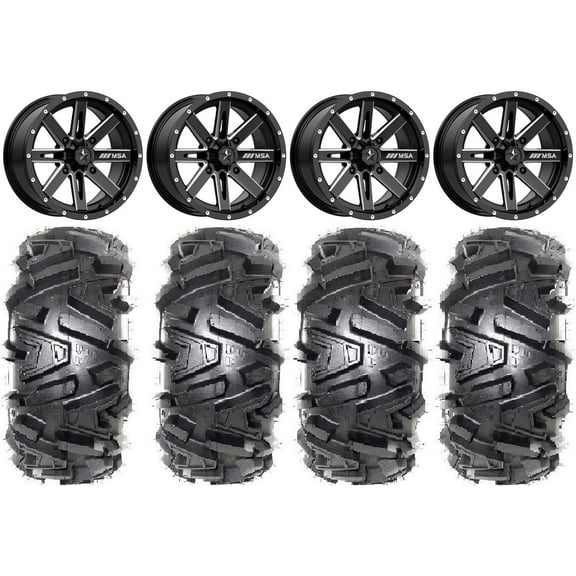 MSA Milled Boxer 14" UTV Wheels 30" Moto MTC Tires Kawasaki Mule Pro FXT