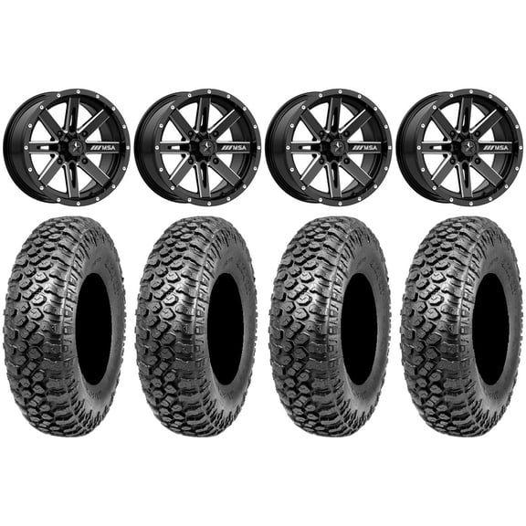 MSA Milled Boxer 14" UTV Wheels 30" RAZR XT Tires Kawasaki Teryx Mule