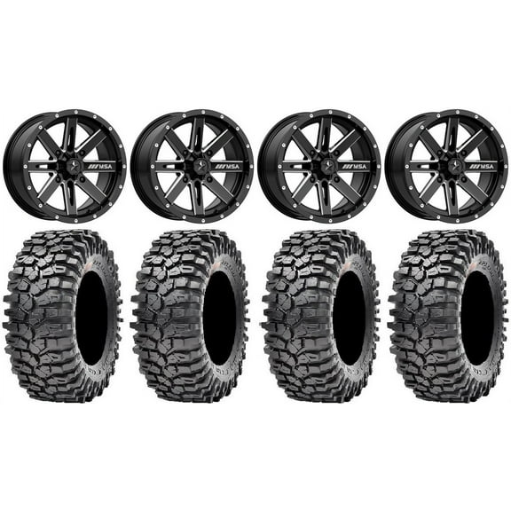 MSA Milled Boxer 14" Wheels 32" Roxxzilla 396 Tires Can-Am Maverick X3 / Honda Pioneer 1000 / Talon